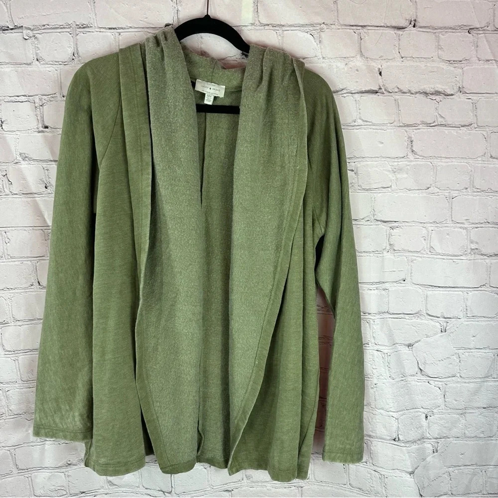 lucky brand boho open front drape wrap cardigan soft olive green sz medium